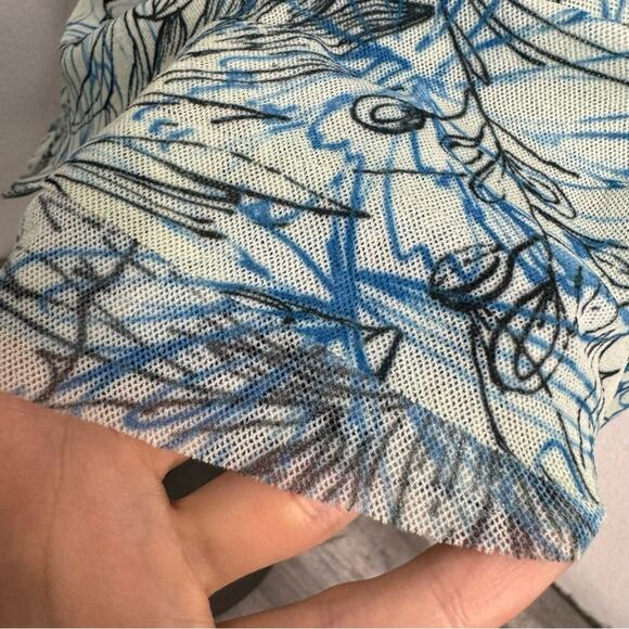 Y2K 00s Mesh Faux Wrap Dress Blue Floral V-Neck Sweet Pea Large Resort Vacation - Picture 6 of 10